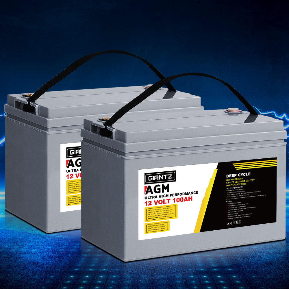 Giantz AGM Deep Cycle Battery 12V 100Ah Marine Sealed Power Portable Solar x2