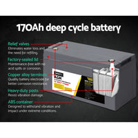 Thumbnail for Giantz 170Ah Deep Cycle Battery 12V AGM Marine Sealed Power Portable Box Solar Caravan Camping