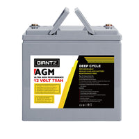 Thumbnail for Giantz AGM Deep Cycle Battery 12V 75Ah Marine Sealed Power Portable Box Solar X2