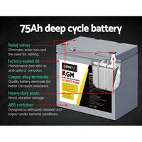 Thumbnail for Giantz AGM Deep Cycle Battery 12V 75Ah Marine Sealed Power Portable Box Solar X2