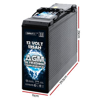 Thumbnail for Giantz AGM Deep Cycle Battery 12V 135Ah Portable 4WD Sealed Marine Solar Slim