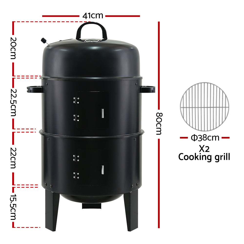 Grillz 3-in-1 Charcoal BBQ Smoker - Black