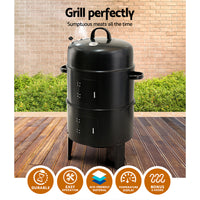 Thumbnail for Grillz 3-in-1 Charcoal BBQ Smoker - Black