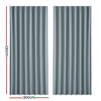 Thumbnail for Artiss 2X Blockout Curtains Blackout Window Curtain Eyelet 300x230cm Grey