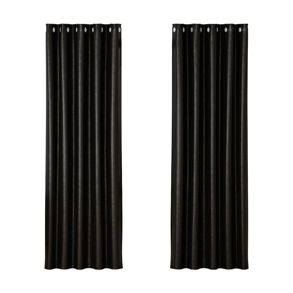 Artiss 2X Blockout Curtains Blackout Window Curtain Eyelet 180x213cm Black Shine