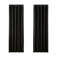 Thumbnail for Artiss 2X Blockout Curtains Blackout Window Curtain Eyelet 180x213cm Black Shine