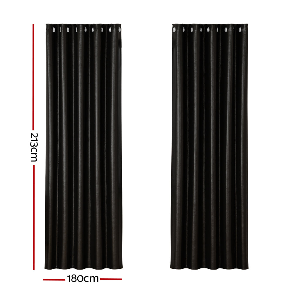 Artiss 2X Blockout Curtains Blackout Window Curtain Eyelet 180x213cm Black Shine