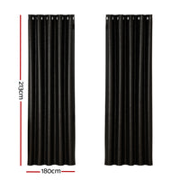 Thumbnail for Artiss 2X Blockout Curtains Blackout Window Curtain Eyelet 180x213cm Black Shine