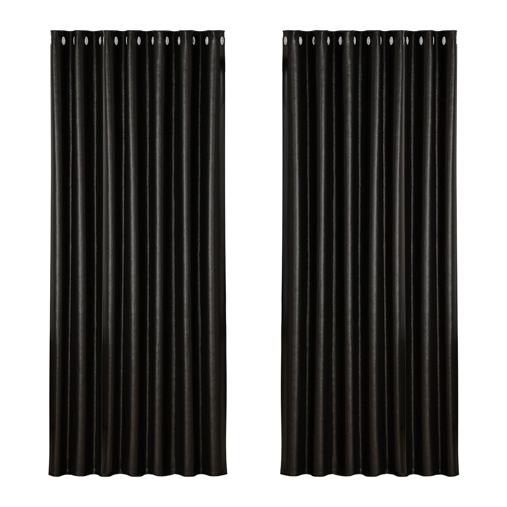 Artiss 2X Blockout Curtains Blackout Window Curtain Eyelet 240x230cm Black Shine