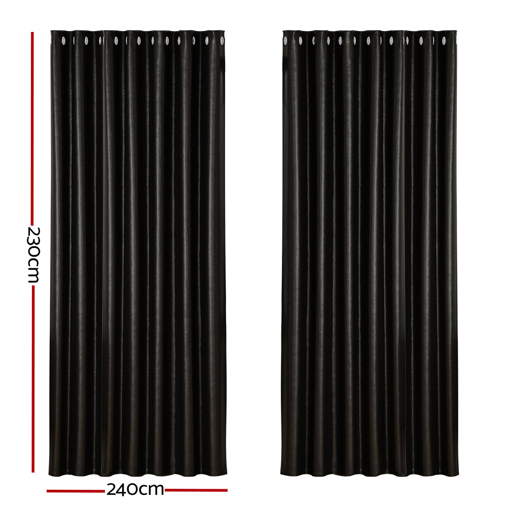 Artiss 2X Blockout Curtains Blackout Window Curtain Eyelet 240x230cm Black Shine