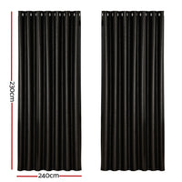 Thumbnail for Artiss 2X Blockout Curtains Blackout Window Curtain Eyelet 240x230cm Black Shine