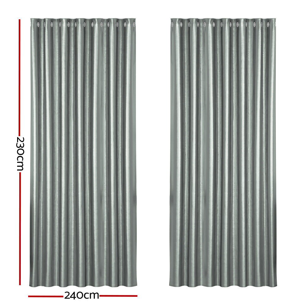 Artiss 2X Blockout Curtains Blackout Window Curtain Eyelet 240x230cm Grey Shine