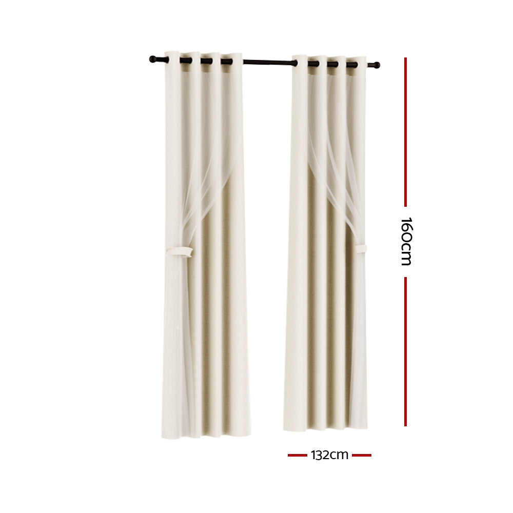 Artiss 2X 132x160cm Blockout Sheer Curtains Beige