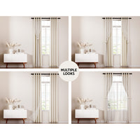 Thumbnail for Artiss 2X 132x160cm Blockout Sheer Curtains Beige