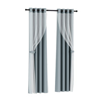 Thumbnail for Artiss 2X 132x160cm Blockout Sheer Curtains Light Grey