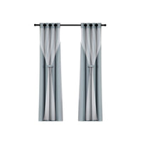 Thumbnail for Artiss 2X 132x160cm Blockout Sheer Curtains Light Grey