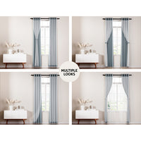 Thumbnail for Artiss 2X 132x160cm Blockout Sheer Curtains Light Grey