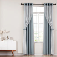 Thumbnail for Artiss 2X 132x160cm Blockout Sheer Curtains Light Grey