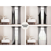 Thumbnail for Artiss 2X 132x213cm Blockout Sheer Curtains Black