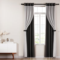 Thumbnail for Artiss 2X 132x213cm Blockout Sheer Curtains Black