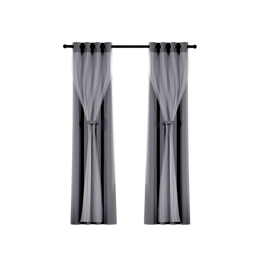 Artiss 2X 132x304cm Blockout Sheer Curtains Charcoal