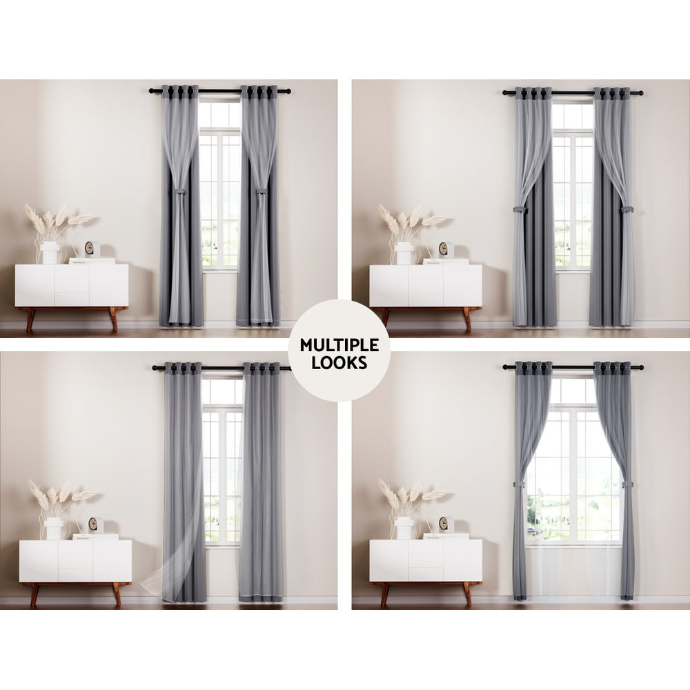 Artiss 2X 132x304cm Blockout Sheer Curtains Charcoal