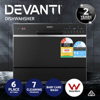 Thumbnail for Devanti Benchtop Dishwasher 6 Place Setting Counter Bench Top Dish Washer Black