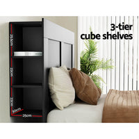 Thumbnail for Artiss Bed Frame Double Size Bed Head with Shelves Headboard Bedhead Base Black