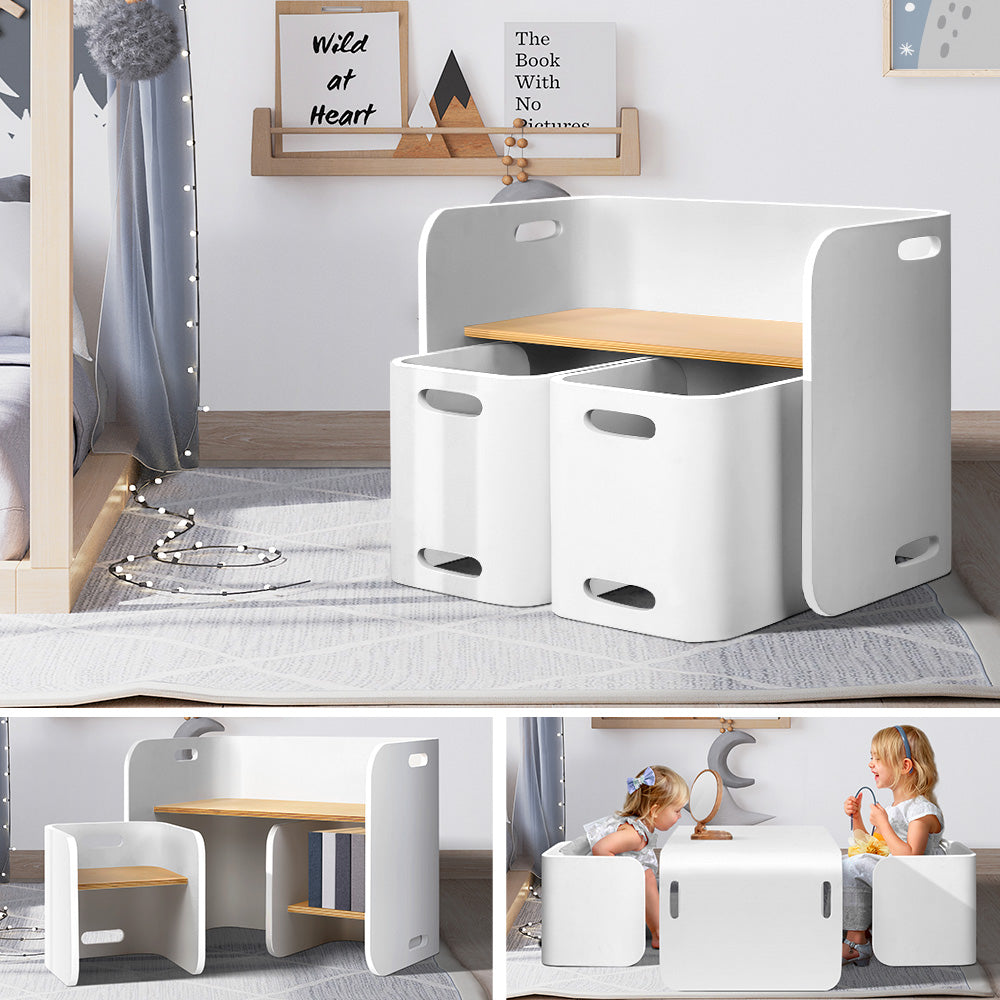 Children’s Desk with Table and Chair-(White)-Keezi Kids