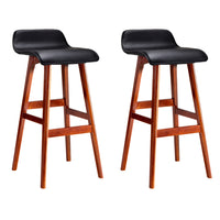 Thumbnail for Artiss Set of 2 PU Leather Wood Wave Style Bar Stool - Black