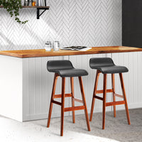 Thumbnail for Artiss Set of 2 PU Leather Wood Wave Style Bar Stool - Black