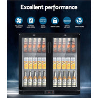 Thumbnail for Devanti Bar Fridge 2 Glass Door Commercial Display Freeer Drink Beverage Cooler Black