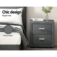 Thumbnail for Artiss Bedside Table 2 Drawers Fabric - CADEN Grey