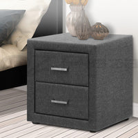 Thumbnail for Artiss Bedside Table 2 Drawers Fabric - CADEN Grey