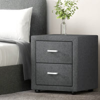 Thumbnail for Artiss Bedside Table 2 Drawers Fabric - CADEN Grey