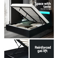 Thumbnail for Artiss Cole LED Bed Frame PU Leather Gas Lift Storage - Black Double