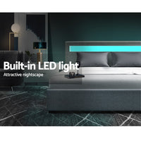 Thumbnail for Artiss Bed Frame Double Size Gas Lift RGB LED Bedbase Grey Cole