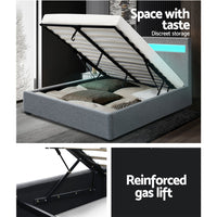 Thumbnail for Artiss Bed Frame Double Size Gas Lift RGB LED Bedbase Grey Cole