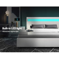 Thumbnail for Artiss Bed Frame Double Size Gas Lift RGB LED White Cole