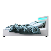 Thumbnail for Artiss Cole LED Bed Frame PU Leather Gas Lift Storage - White Queen