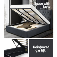 Thumbnail for Artiss Issa Bed Frame Fabric Gas Lift Storage - Charcoal King