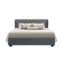 Thumbnail for Artiss Issa Bed Frame Fabric Gas Lift Storage - Grey Queen