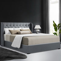 Thumbnail for Artiss Issa Bed Frame Fabric Gas Lift Storage - Grey Queen