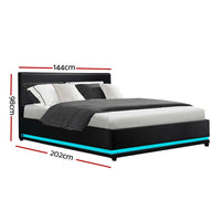 Thumbnail for Artiss Lumi LED Bed Frame PU Leather Gas Lift Storage - Black Double