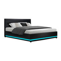 Thumbnail for Artiss Lumi LED Bed Frame PU Leather Gas Lift Storage - Black King