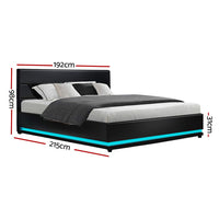 Thumbnail for Artiss Lumi LED Bed Frame PU Leather Gas Lift Storage - Black King