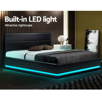 Thumbnail for Artiss Lumi LED Bed Frame PU Leather Gas Lift Storage - Black King