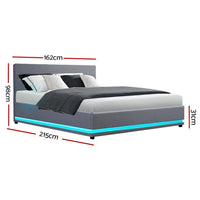 Thumbnail for Artiss Lumi LED Bed Frame Fabric Gas Lift Storage - Grey Queen