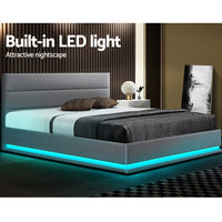 Thumbnail for Artiss Lumi LED Bed Frame Fabric Gas Lift Storage - Grey Queen