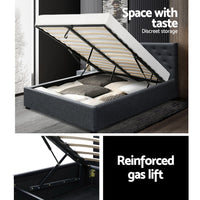 Thumbnail for Artiss Vila Bed Frame Fabric Gas Lift Storage - Charcoal Queen